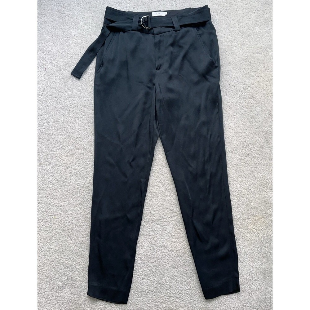 A.L.C Belted Slim Fit Silk Like Ankle Pants Size 2 Black